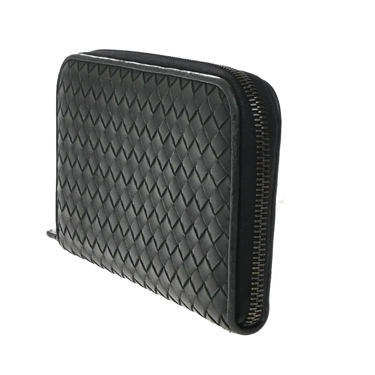 Bottega Veneta Intrecciato Long Zip Leather, Black, Leather, Wallet