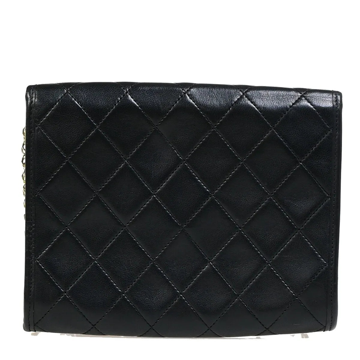 Chanel Vintage Round Flap Quilted Lambskin, Black, Leather, Handbag