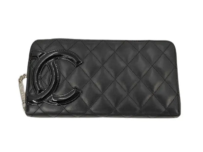 Chanel Cambon Zip Around Quilted Lambskin, Black, Leather, Wallet