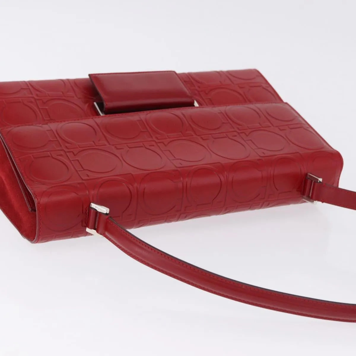 Salvatore Ferragamo Vintage Gancini Top Handle Embossed Leather, Red, Leather, Handbag