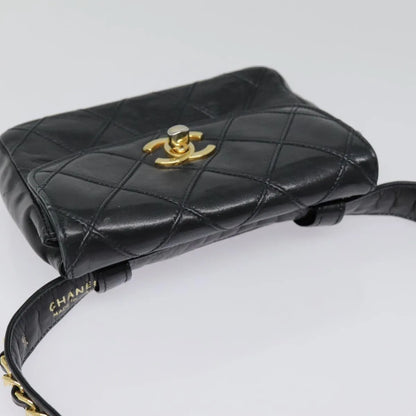 Chanel Vintage CC Flap Waist Quilted Leather, Black, Leather, Clutch