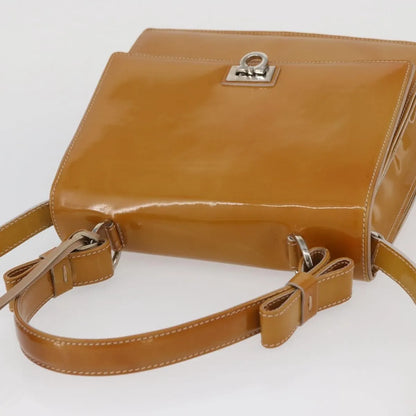 Salvatore Ferragamo Gancini Patent Leather, Beige, Patent Leather, Handbag