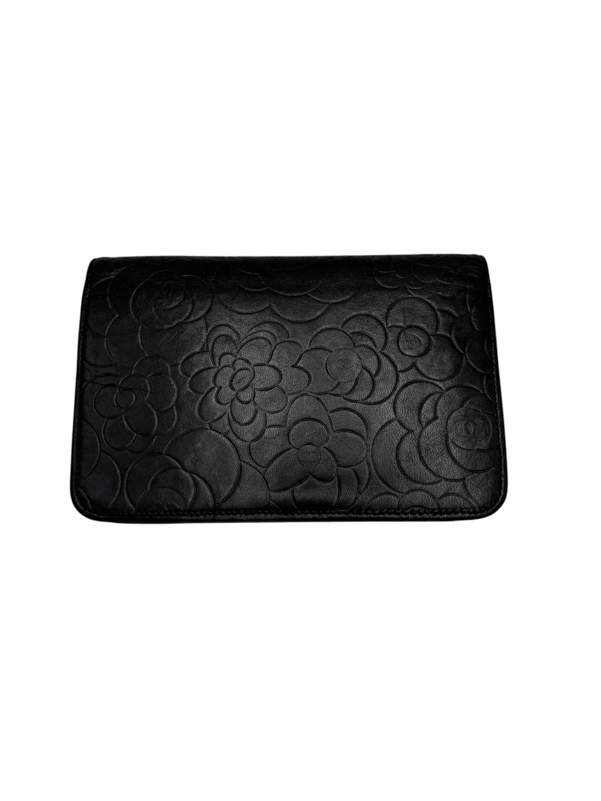 Chanel Sweet Camellia Wallet on Chain Quilted Lambskin, Black, Leather, Shoulder Bag