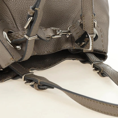 Fendi Selleria Pomodorino Leather, Gray, Leather, Tote Bag