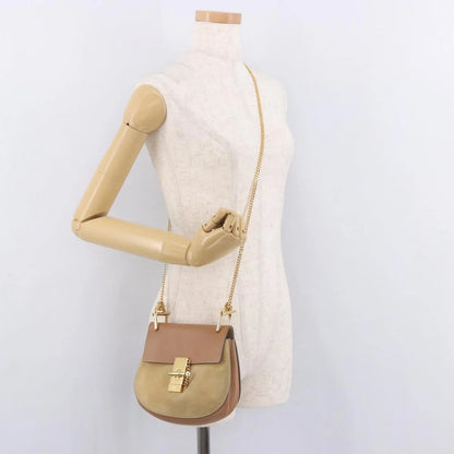 Chloe Drew Shoulder Leather, Beige, Suede, Handbag