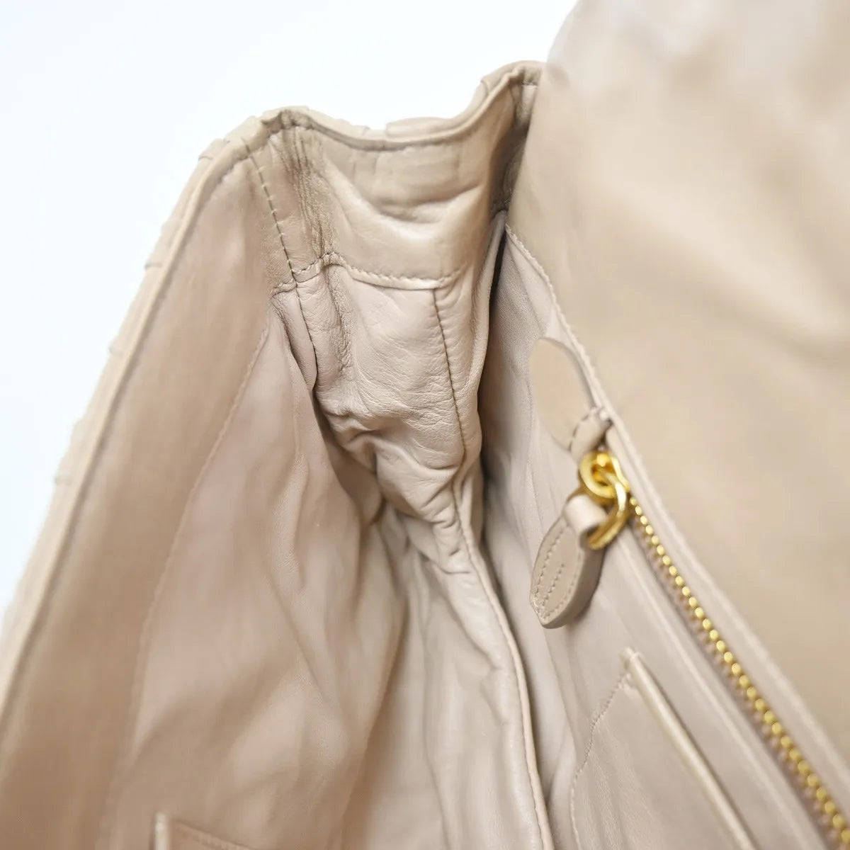Prada Turnlock Nappa Gaufre, Beige, Leather, Shoulder Bag