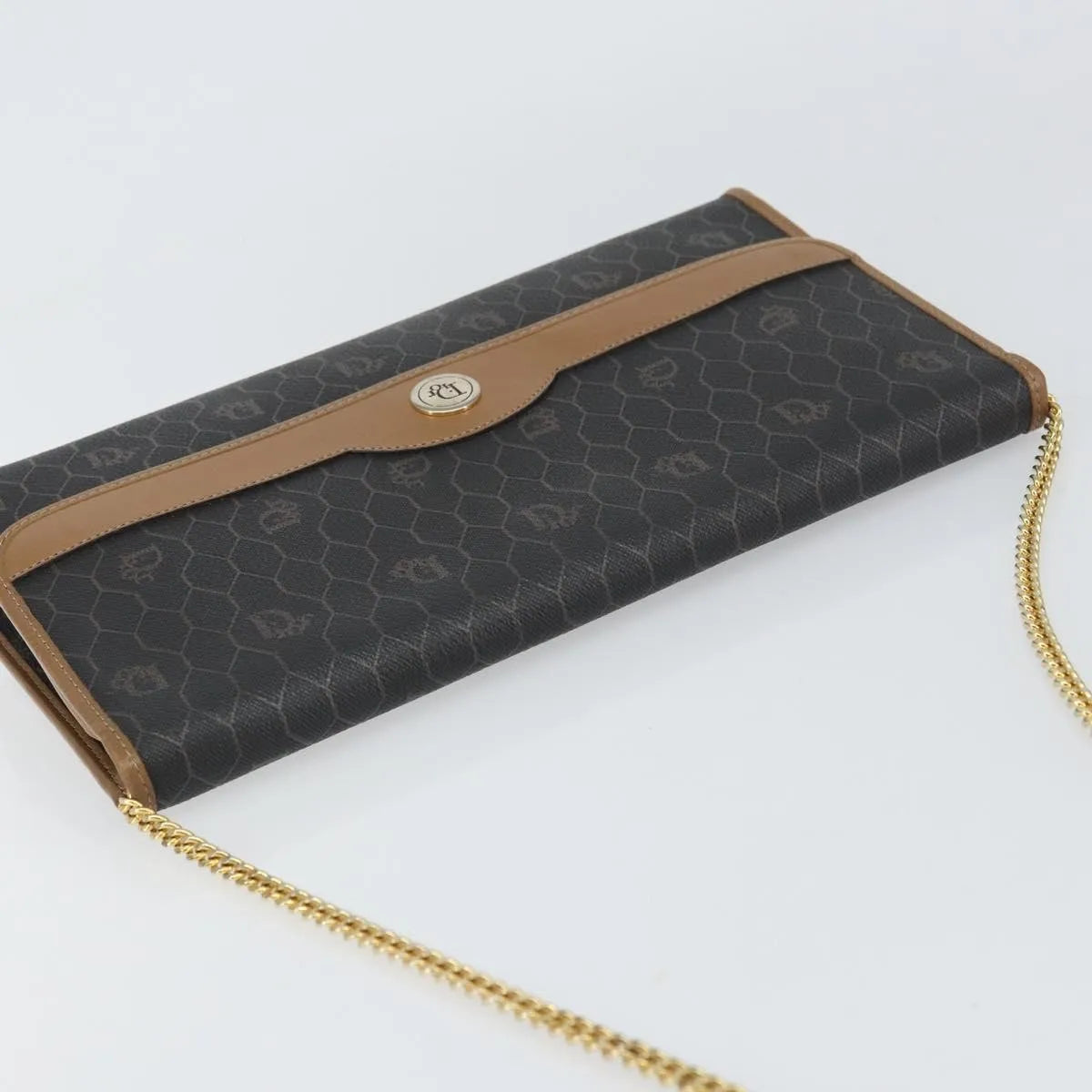 Christian Dior Vintage Honeycomb chain Canvas, Black, Canvas, Shoulder Bag