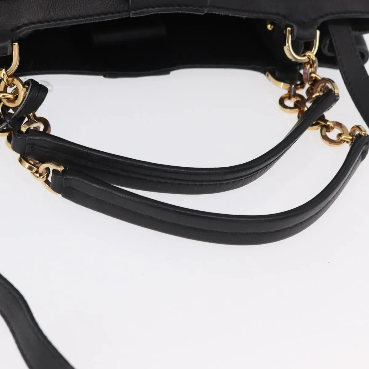 Salvatore Ferragamo W Chain Tote Leather, Black, Leather, Handbag