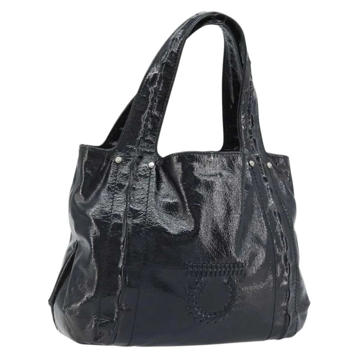 Salvatore Ferragamo Gancini Handle Tote Leather, Black, Leather, Handbag