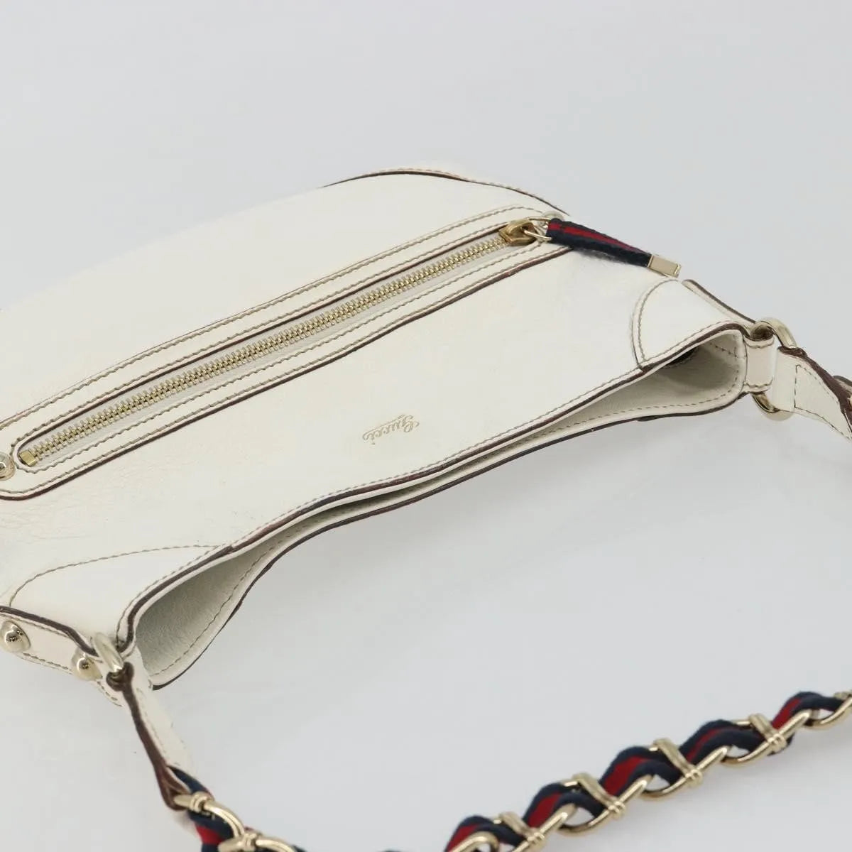 Gucci Sherry Line chain leather, White, Leather, Tote Bag
