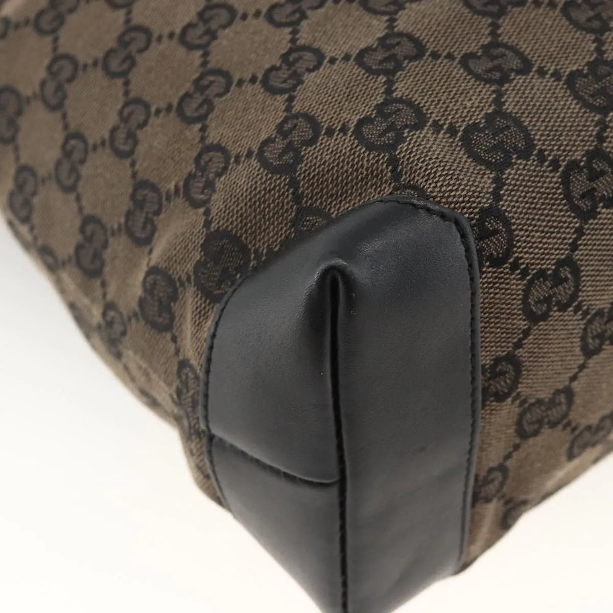 Gucci Vintage Front Pocket Tote GG Coated Canvas with Leather, Black, Canvas, Tote Bag
