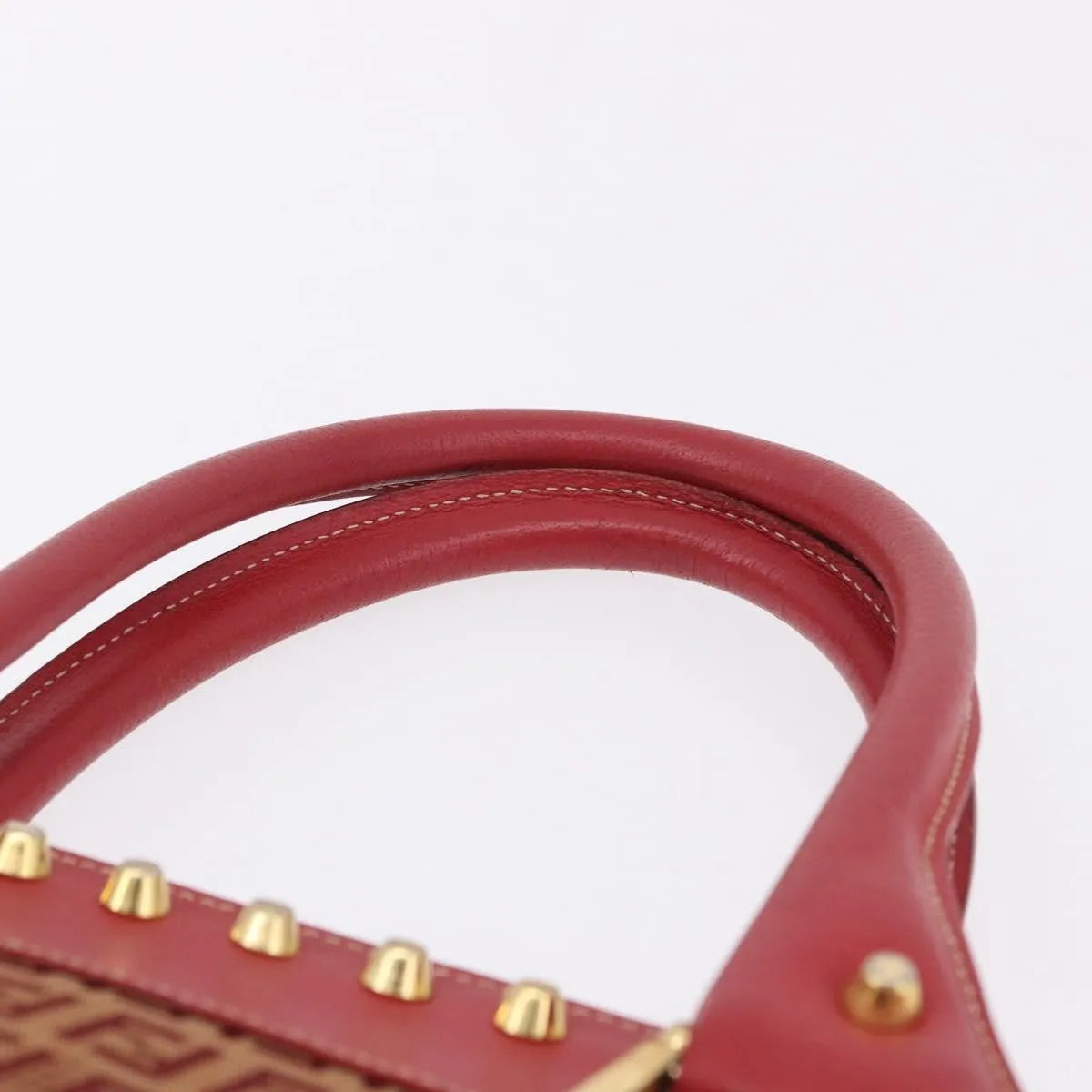 Fendi Studded Handle canvas, Red, Canvas, Handbag