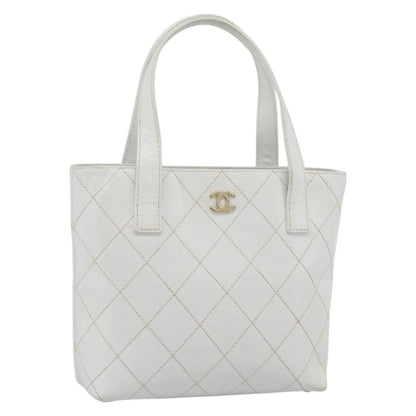 Chanel Surpique Tote Quilted Leather, White, Leather, Tote Bag