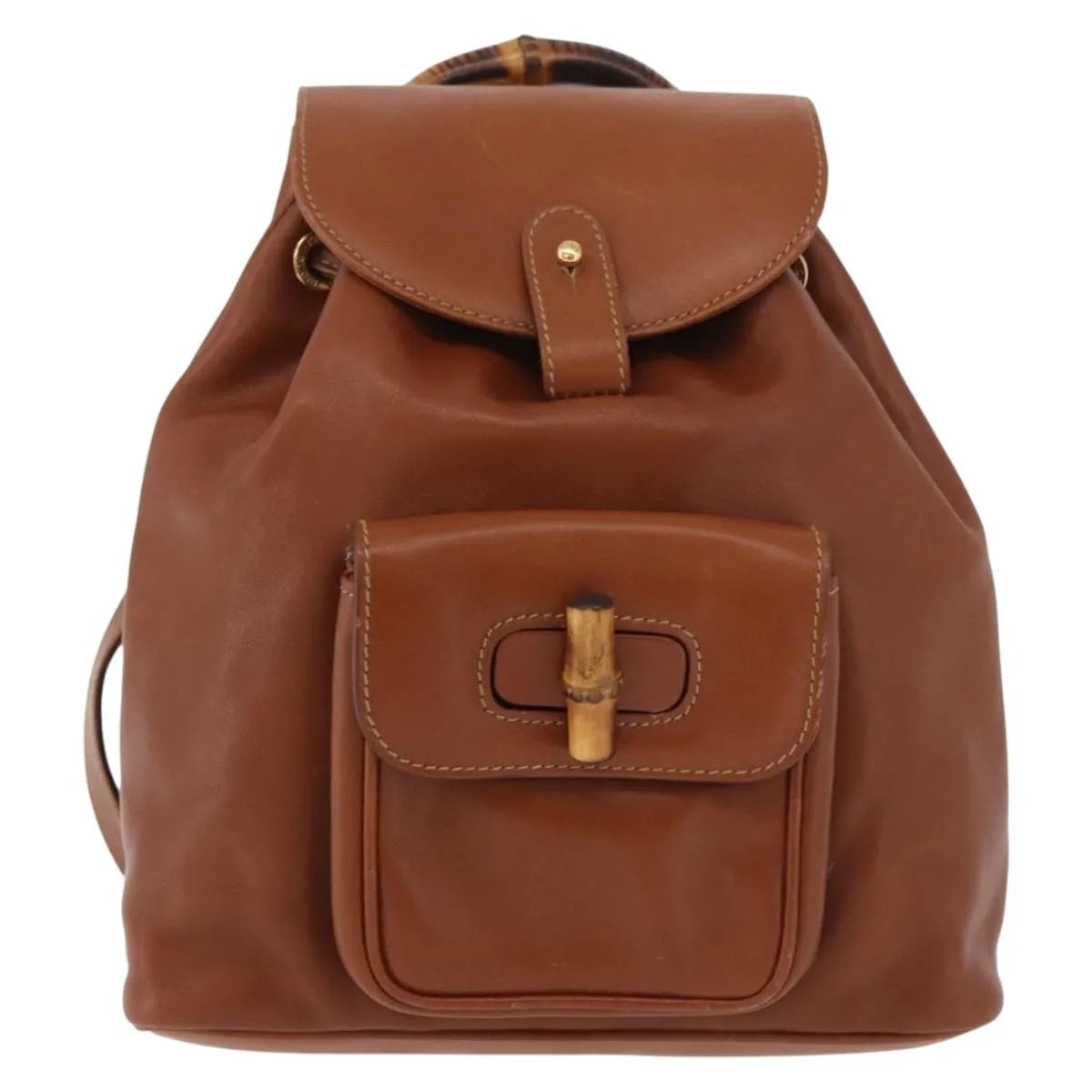 Gucci Vintage Bamboo Leather, Brown, Leather, Backpack