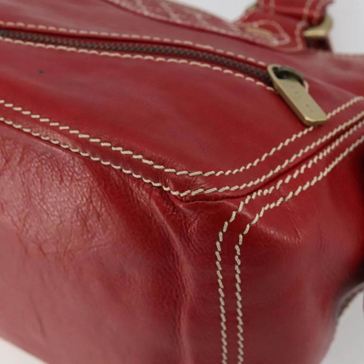 Celine Boogie Satchel Leather, Red, Leather, Handbag