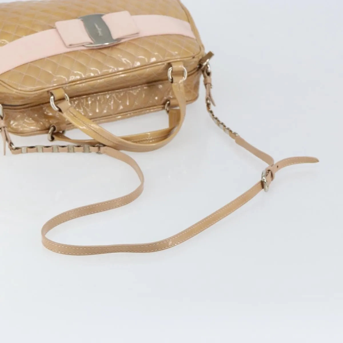 Salvatore Ferragamo Vala Patent leather, Beige, Patent Leather, Handbag