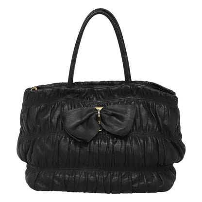 Prada Nappa Gaufre Bow Leather, Black, Leather, Tote Bag