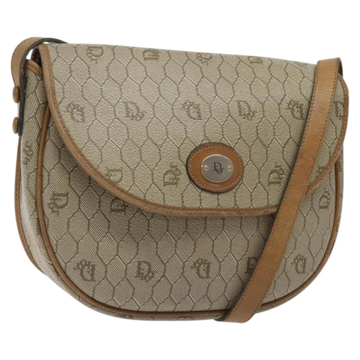 Christian Dior Vintage Honeycomb Canvas, Beige, Canvas, Shoulder Bag