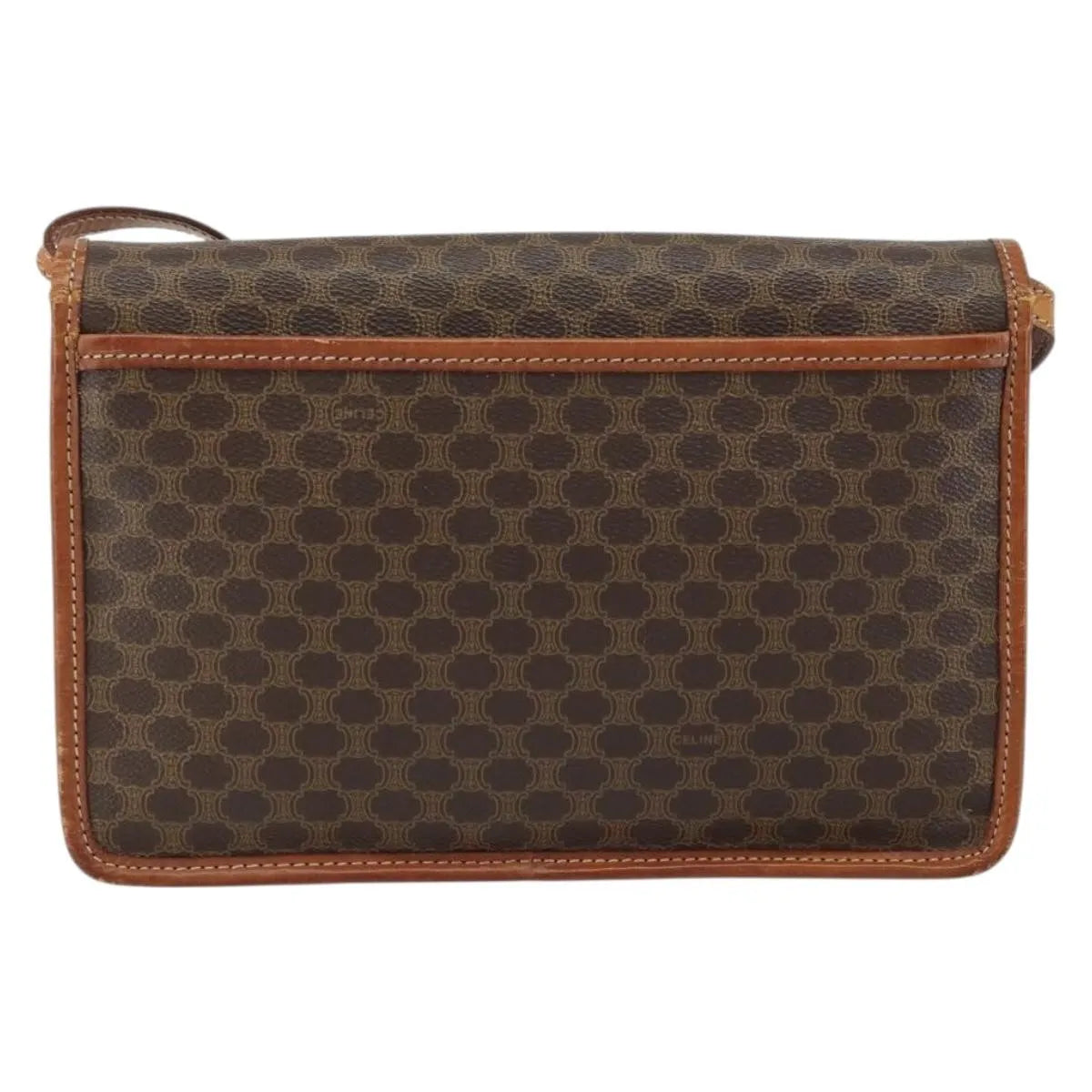 Celine Vintage Macadam Circle Logo Canvas and Leather, Brown, Canvas, Shoulder Bag