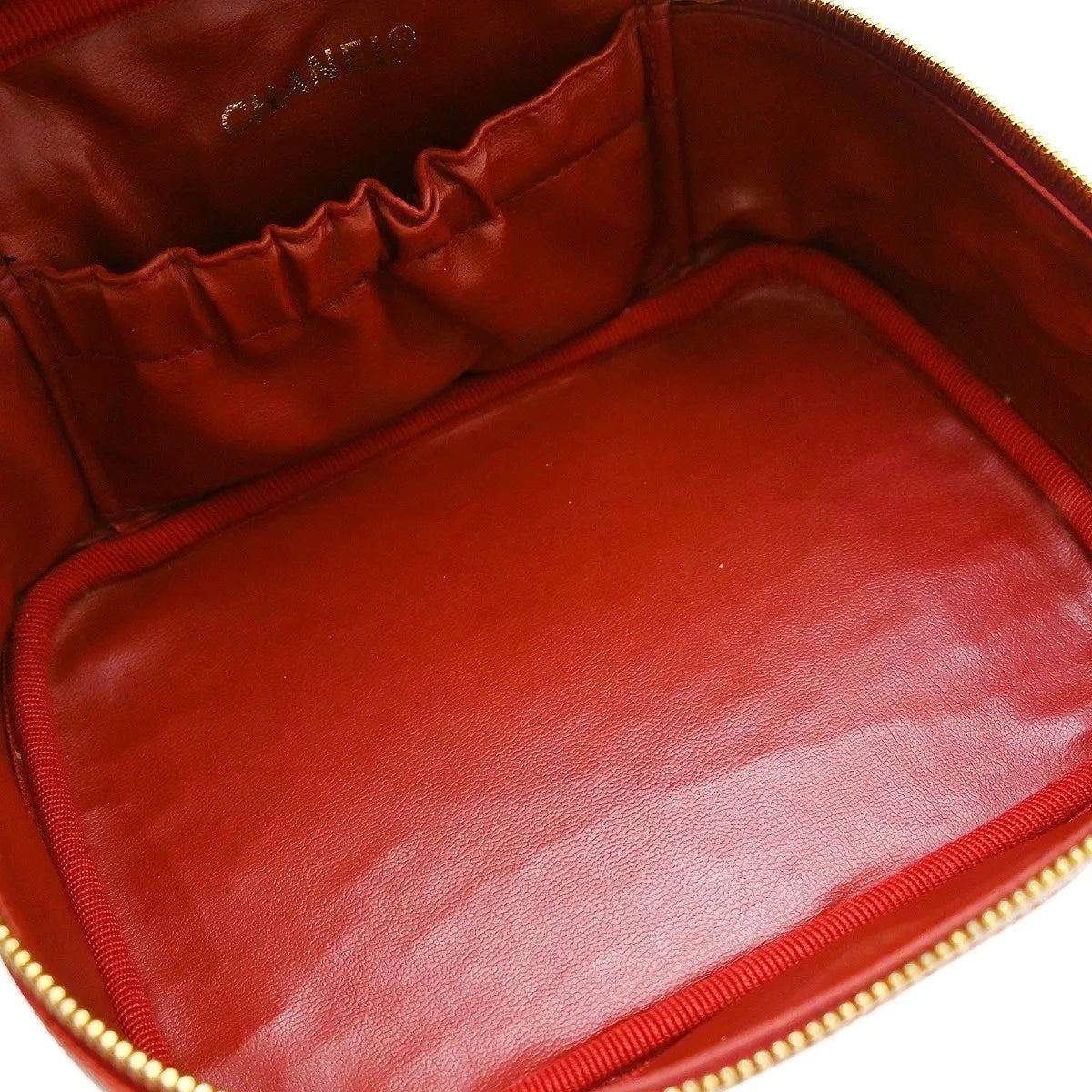 Chanel Vintage Timeless Cosmetic Case Caviar, Red, Leather, Handbag
