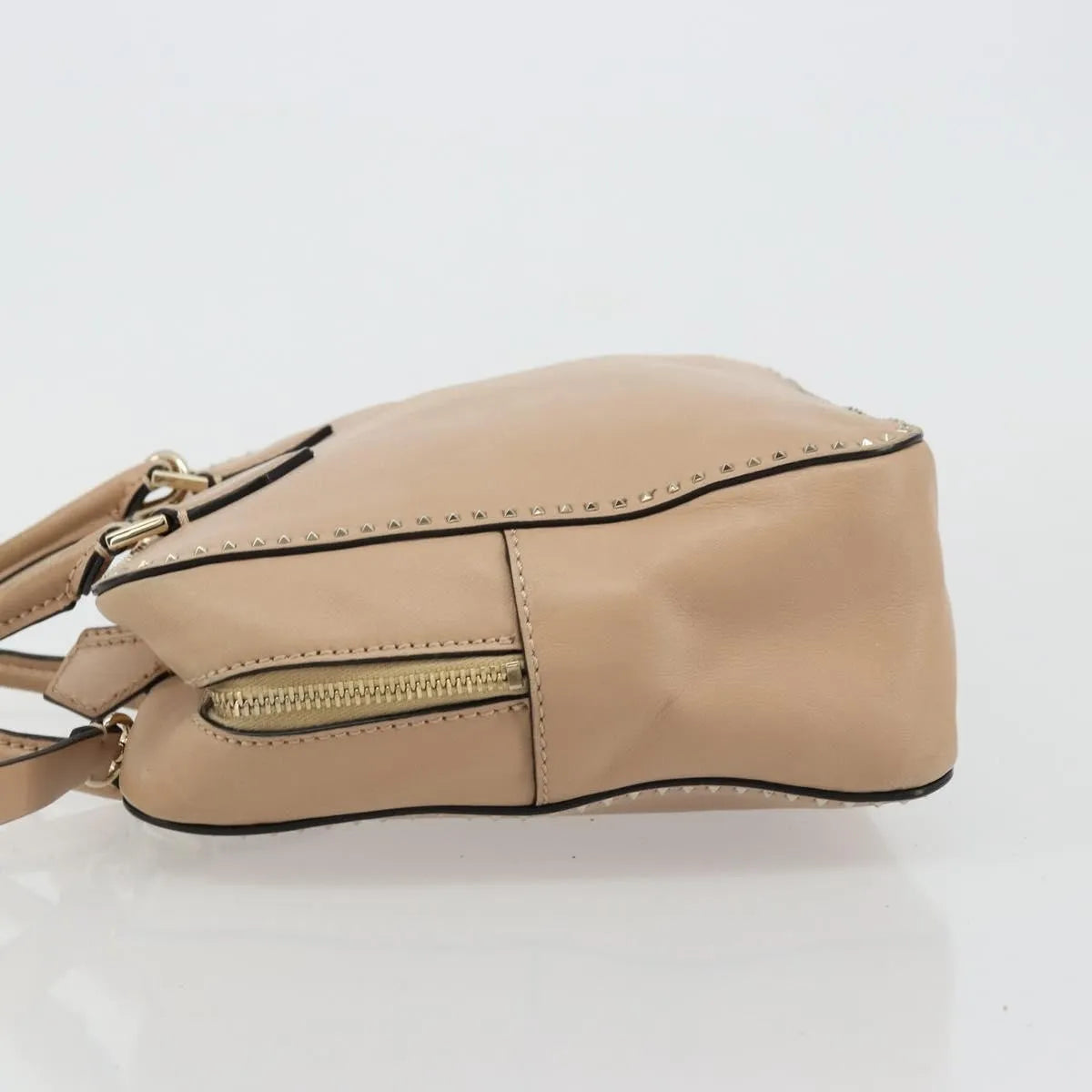 Valentino Garavani Convertible Zip Satchel Leather with Micro Rockstuds, Beige, Leather, Handbag