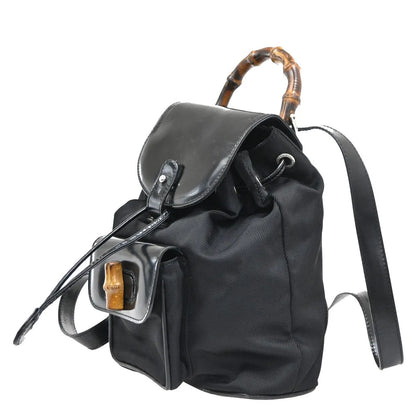 Gucci Vintage Bamboo Nylon and Patent Leather, Black, Nylon, Backpack