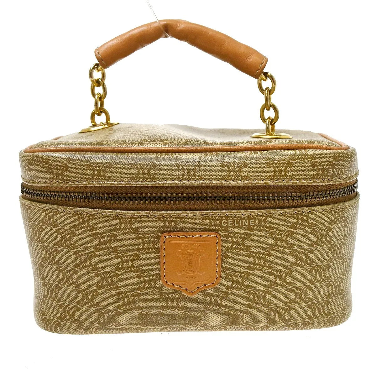 Celine Top Handle Vanity Box Leather, Beige, PVC, Handbag