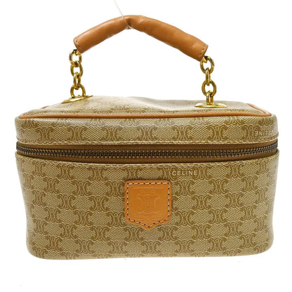 Celine Top Handle Vanity Box Leather, Beige, PVC, Handbag
