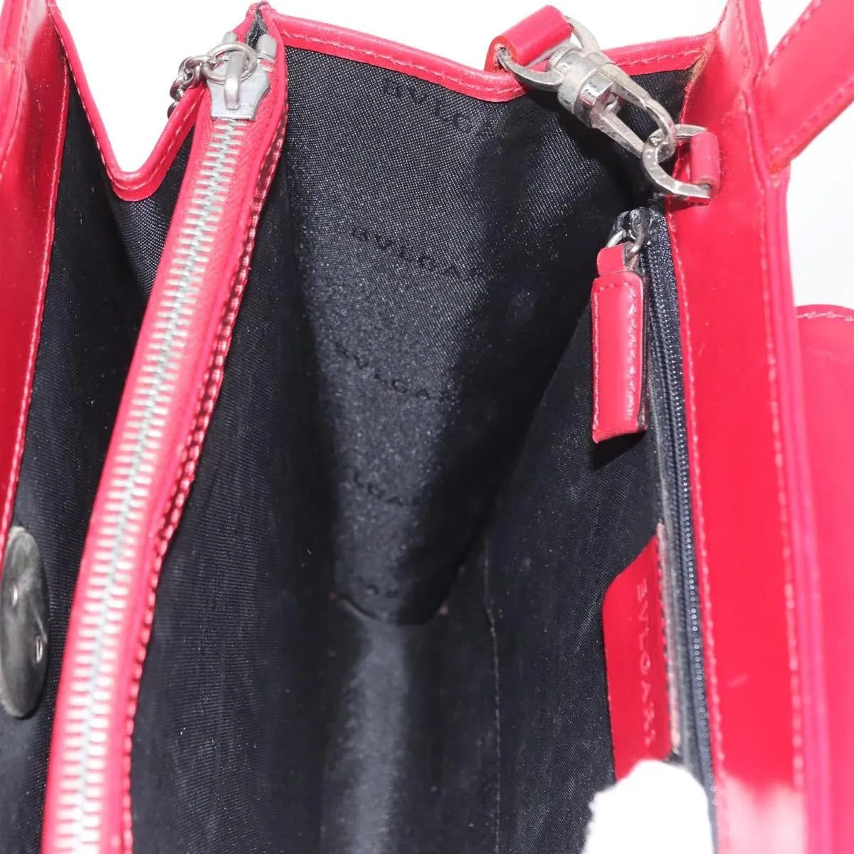 Bvlgari Top Handle Leather, Red, Leather, Handbag