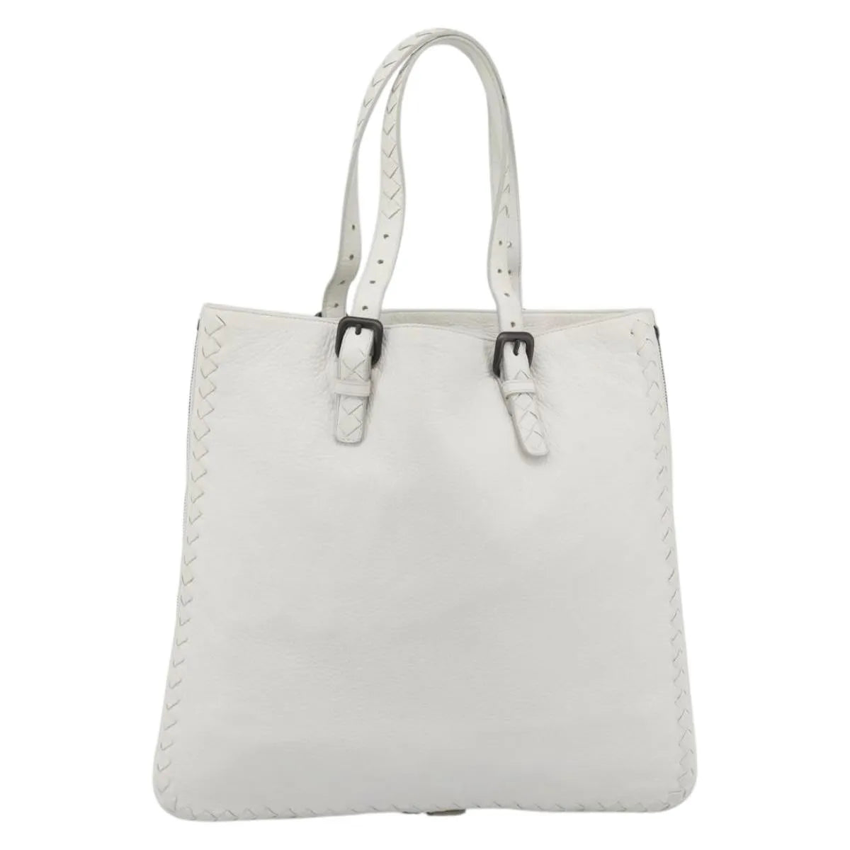 Bottega Veneta Belted Tote Intrecciato Nappa, White, Leather, Tote Bag