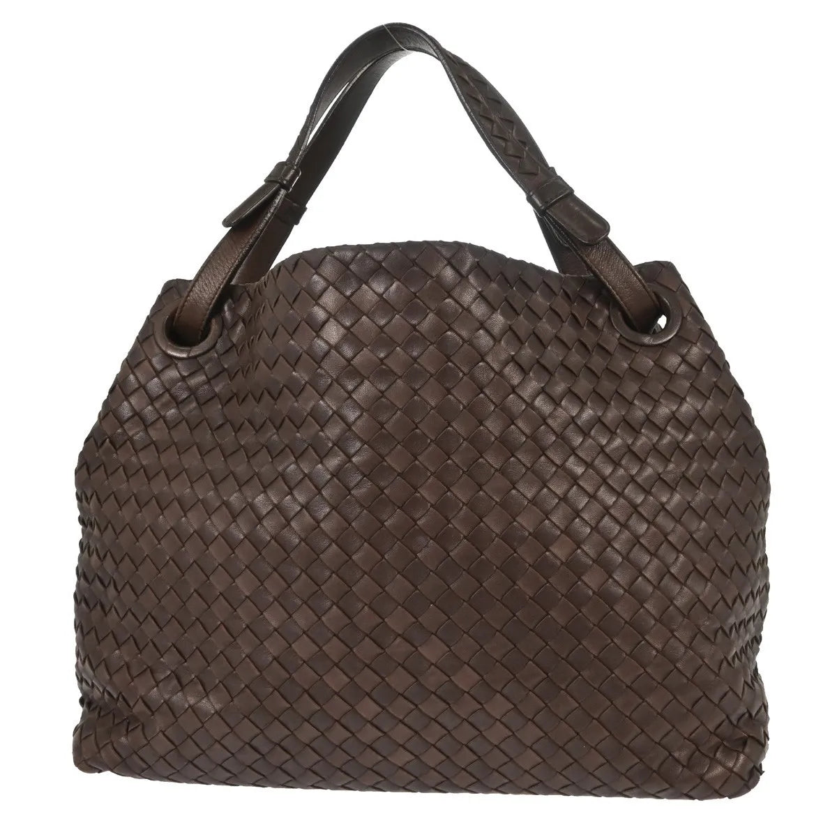 Bottega Veneta Belted Handle Tote Intrecciato Nappa, Brown, Leather, Tote Bag