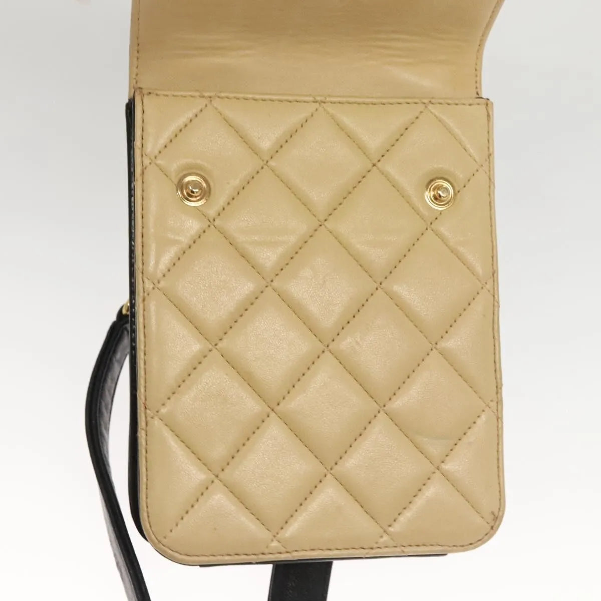 Chanel Vintage Button Waist Quilted Lambskin, Beige, Leather, Handbag