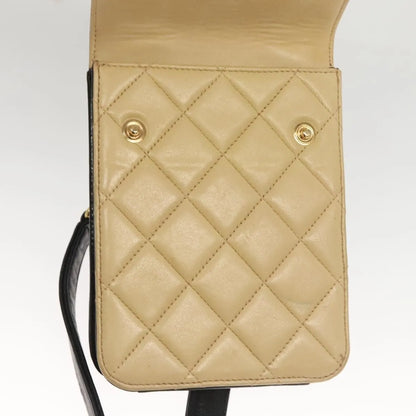 Chanel Vintage Button Waist Quilted Lambskin, Beige, Leather, Handbag