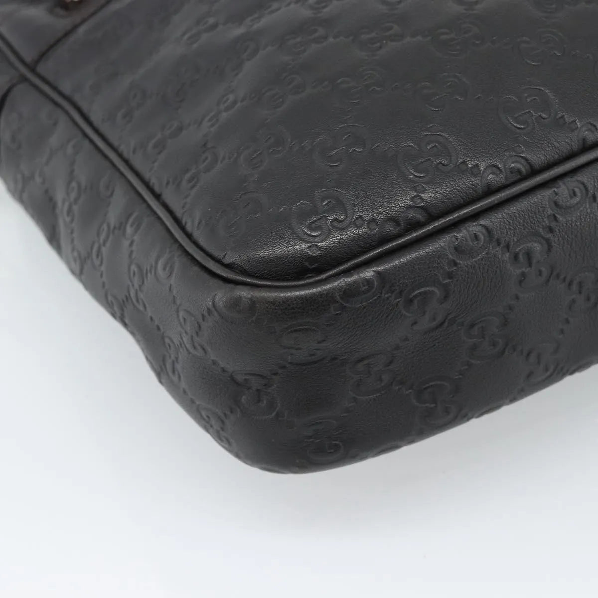 Gucci Front Zip Messenger Guccissima Leather, Black, Leather, Shoulder Bag