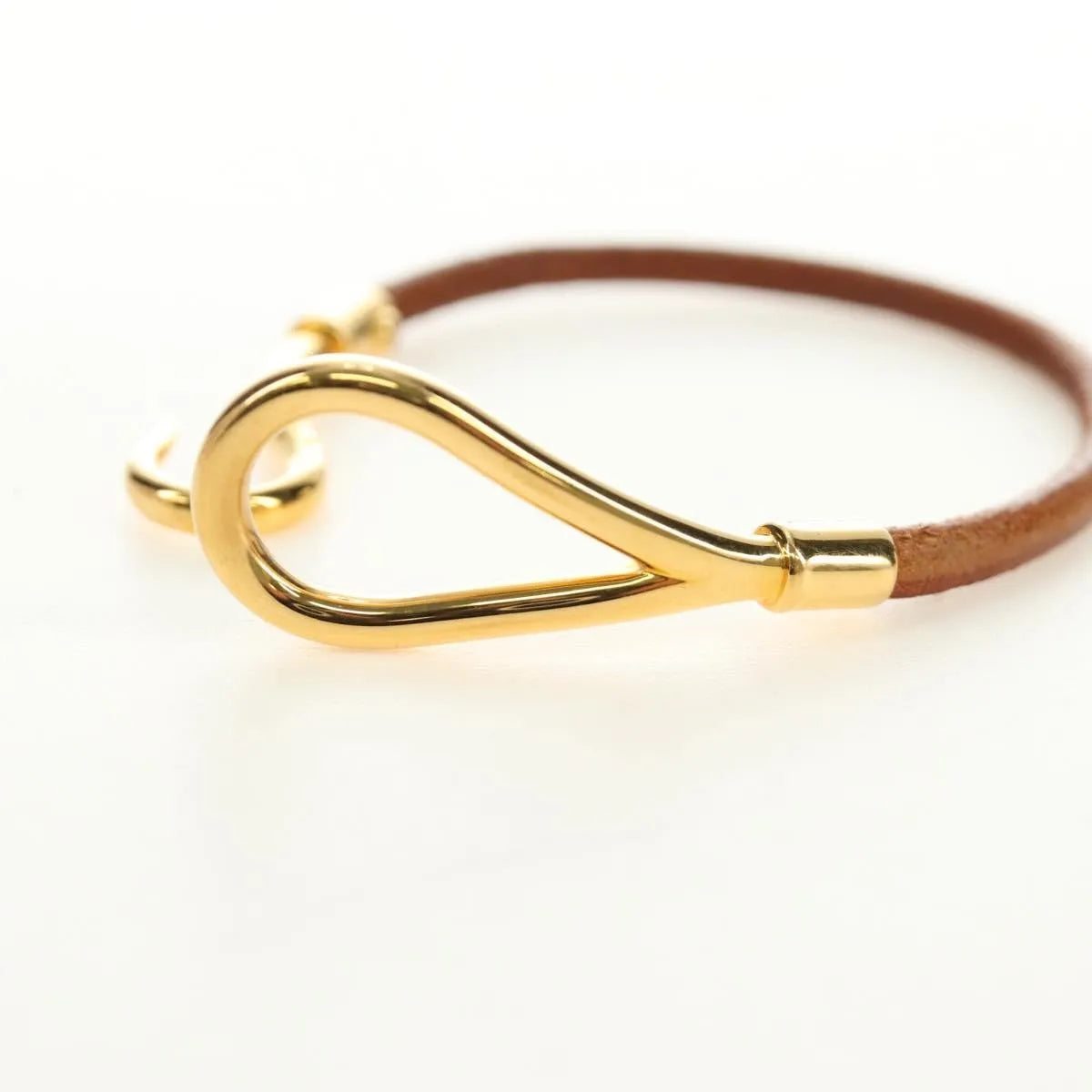 Hermes Jumbo Hook Braided Leather and Metal, Brown, Leather, Bracelet