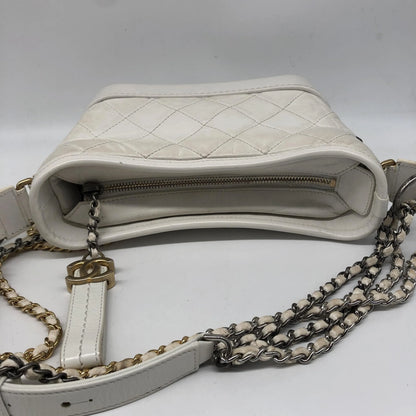 Chanel Gabrielle Hobo Quilted Aged Calfskin, White, Calfskin, Shoulder Bag