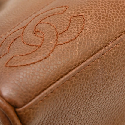 Chanel Vintage Stitched CC Caviar, Brown, Leather, Shoulder Bag