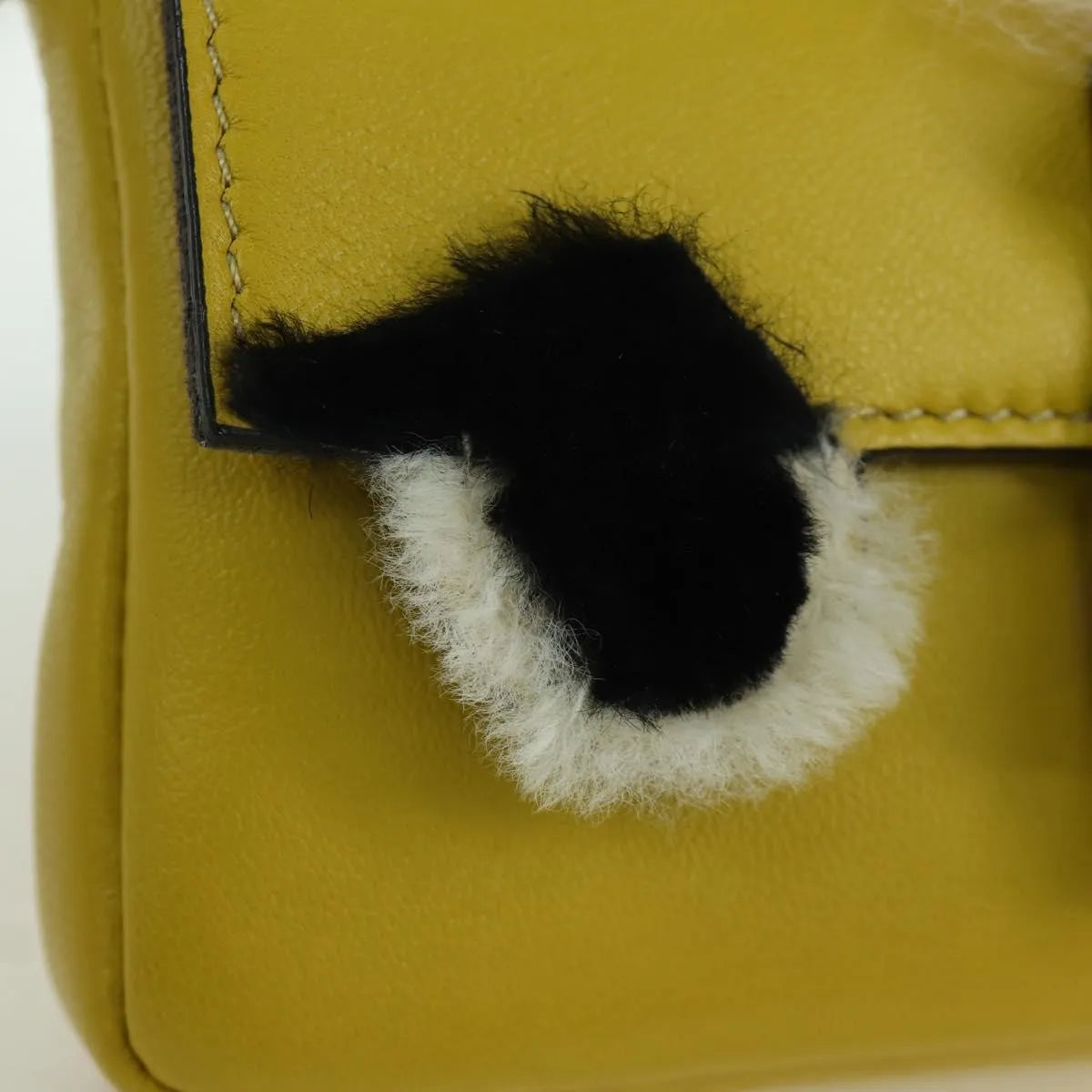 Fendi Monster Baguette Leather and Fur, Yellow, Leather, Handbag
