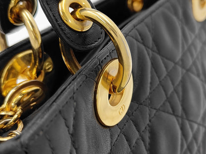 Christian Dior Vintage Lady Dior Leather, Black, Leather, Handbag