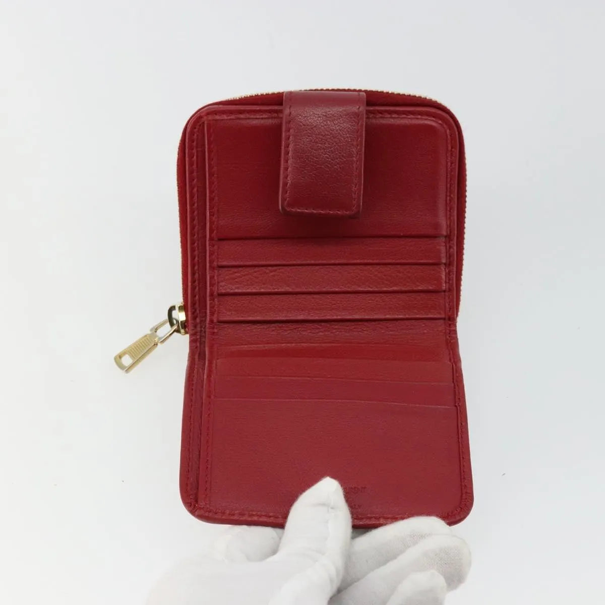 Saint Laurent Zipped Bifold Leather, Red, Leather, Wallet
