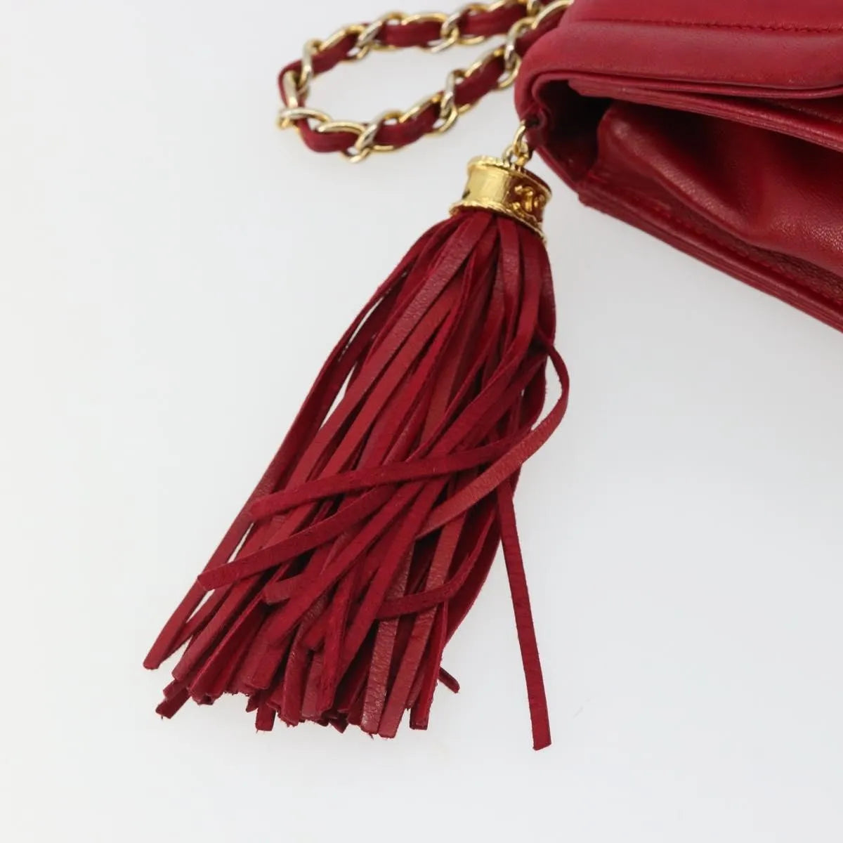 Chanel Vintage Tassel Flap Quilted Lambskin, Red, Leather, Shoulder Bag