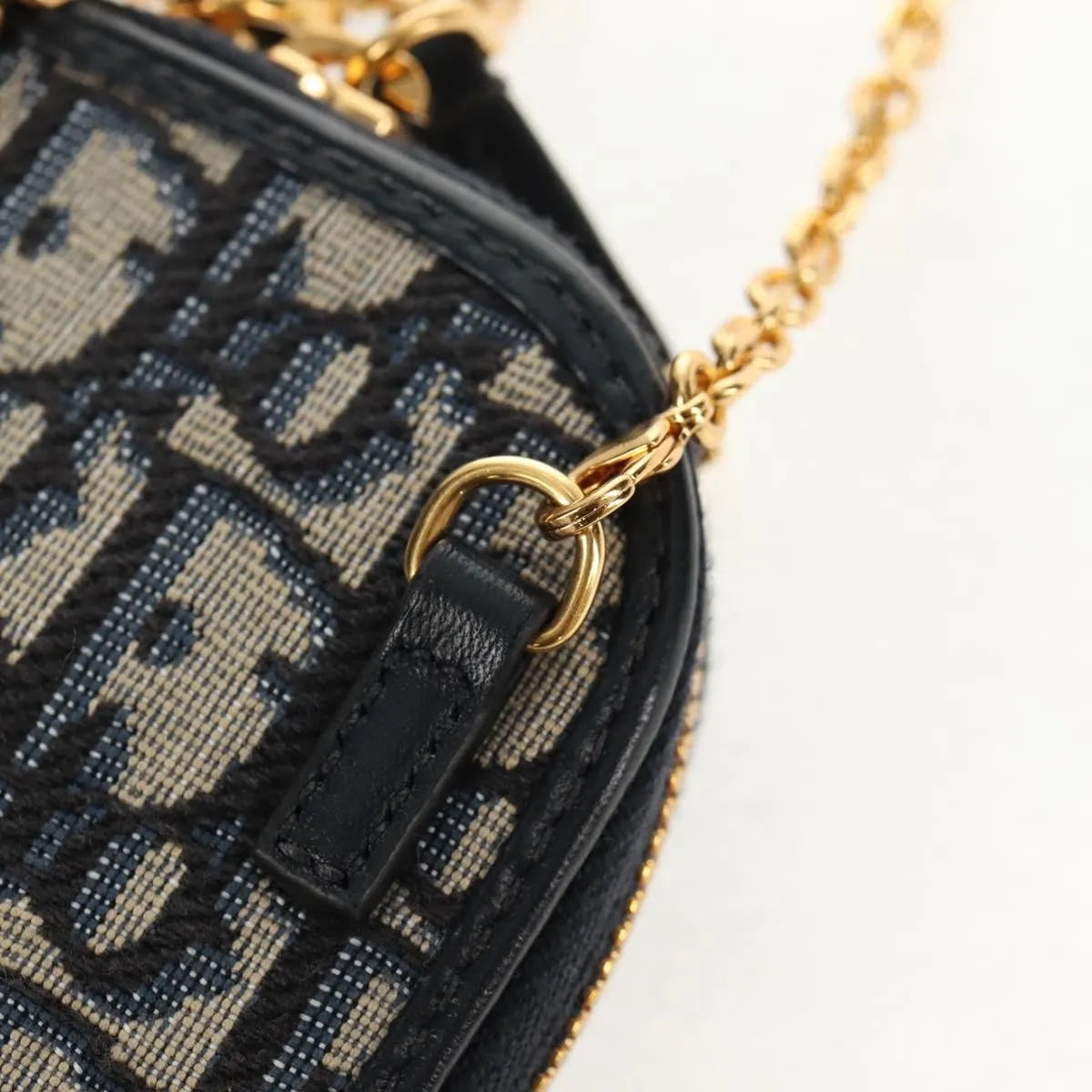 Christian Dior 30 Montaigne Phone Holder on Chain Oblique Canvas, Navy, Canvas, Clutch