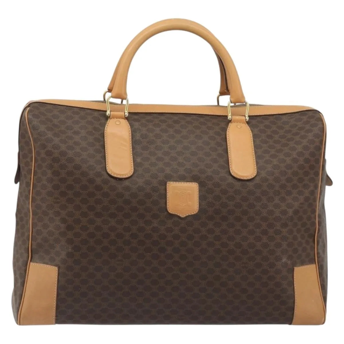 Celine boston Macadam Canvas, Brown, PVC, Travel Bag