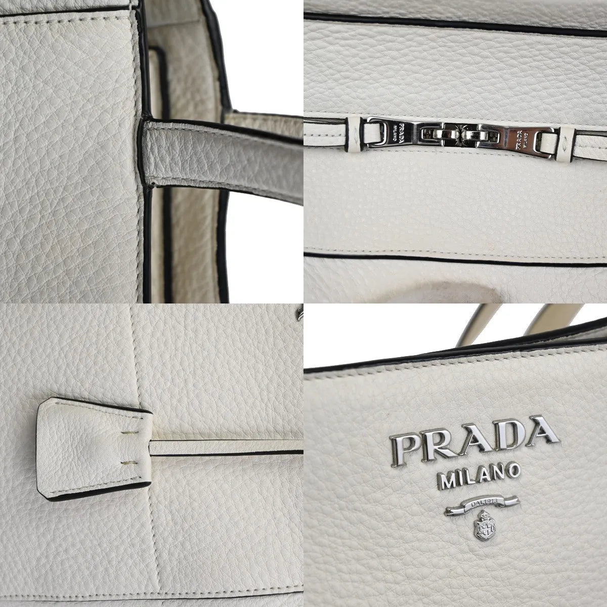 Prada Vintage Tote Leather, White, Leather, Tote Bag