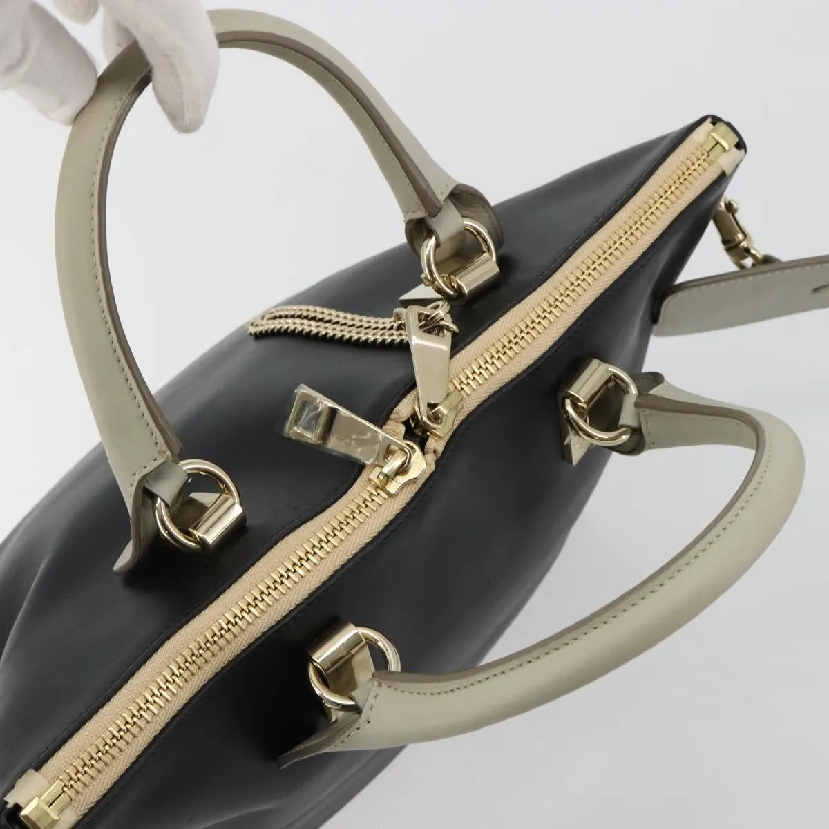 Chloe Bicolor Baylee Satchel Leather, Black, Leather, Handbag