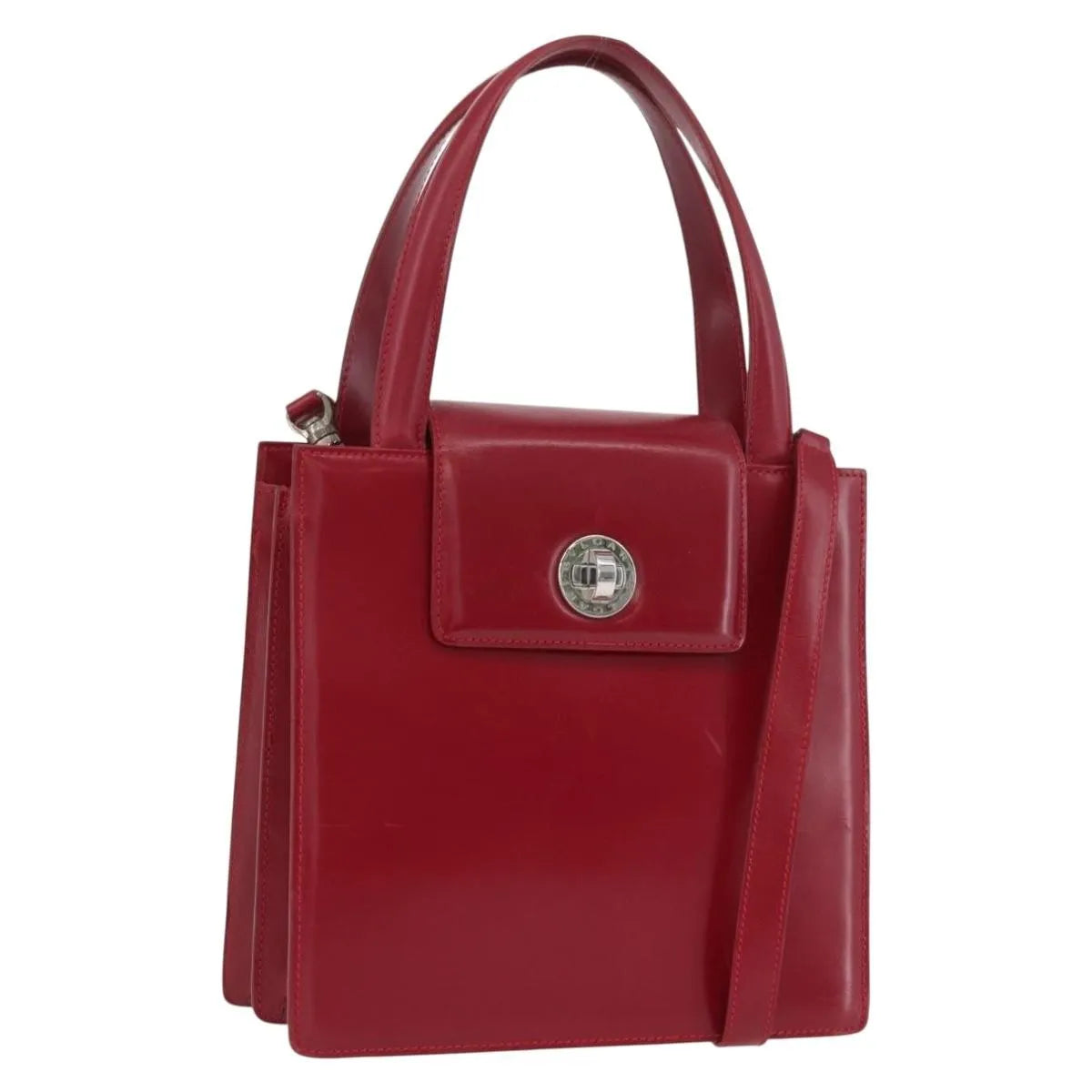 Bvlgari Top Handle Leather, Red, Leather, Handbag