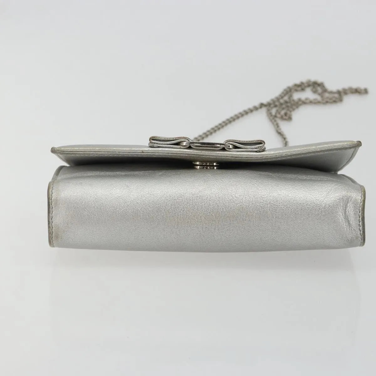Salvatore Ferragamo Vara Chain Flap Leather, Silver, Leather, Shoulder Bag