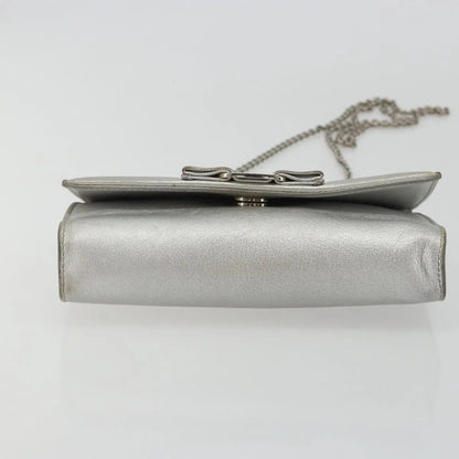 Salvatore Ferragamo Vara Chain Flap Leather, Silver, Leather, Shoulder Bag
