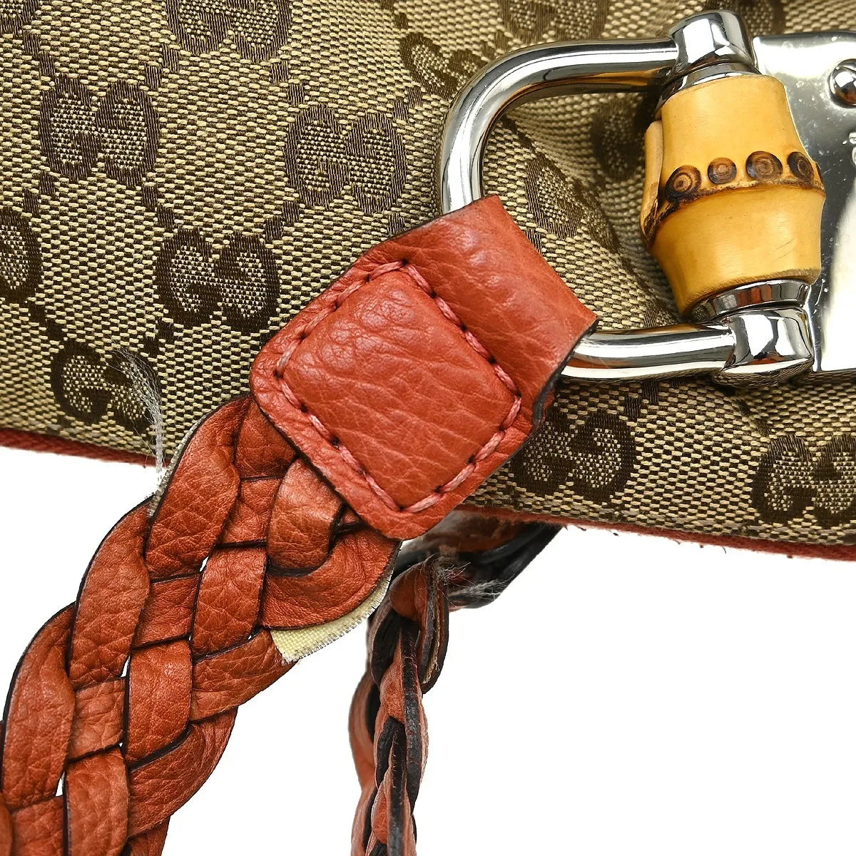 Gucci Bamboo Boston Horsebit Canvas with Leather, Beige, Canvas, Handbag
