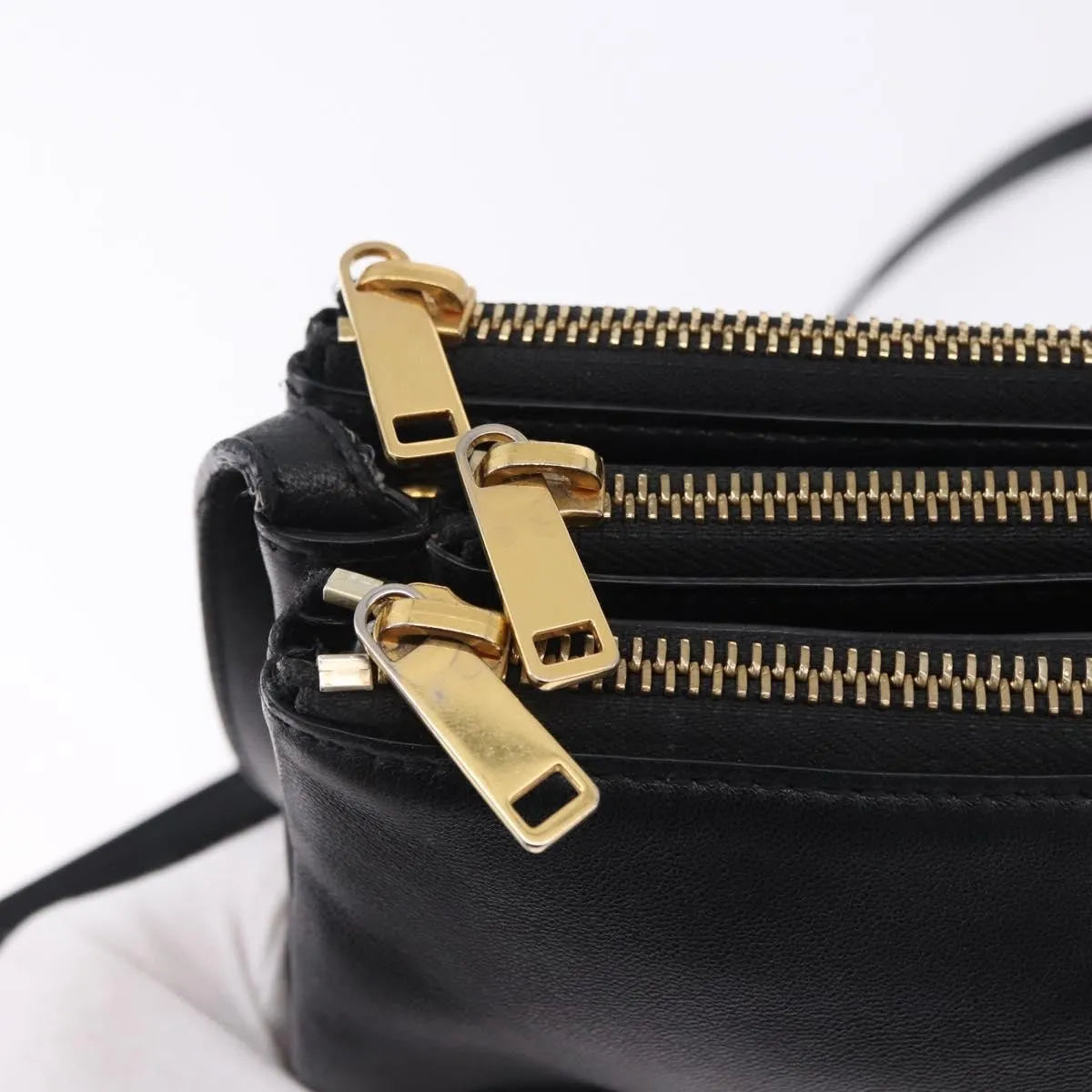 Celine Trio Leather, Black, Leather, Shoulder Bag
